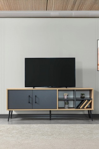 3609 Şile Metal Ayaklı Metal Kulplu 160 Cm Tv Ünitesi Antrasit - Safir Antrasit - Safir