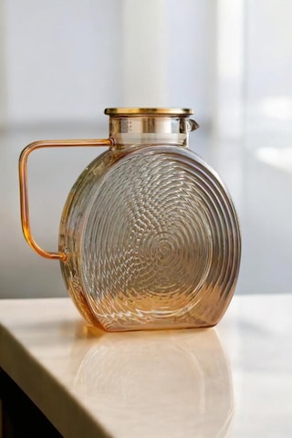 Qerhome Borosilikat Cam Amber Salyangoz Desenli Cam Demlik & Sürahi 2500 Ml Amber