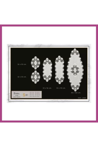 Gees Global Evita Model Krem-krem 5 Parça Keten Dantelli Salon Takımı Runner Seti No 6859 Gbzs