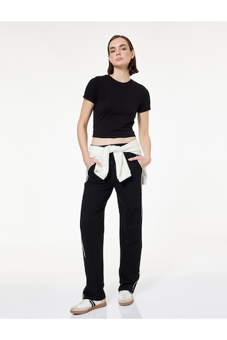 Koton Slim Fit Kısa Kollu Pamuklu Bisiklet Yaka Spor Tişört Siyah 7wak10053nk