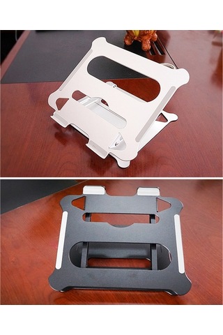 Pazly Alüminyum Ayarlanabilir Dizüstü Bilgisayar Standı, Taşınabilir Katlanır, Kaymaz Yük, 265x235x50mm, Gümüş/siyah