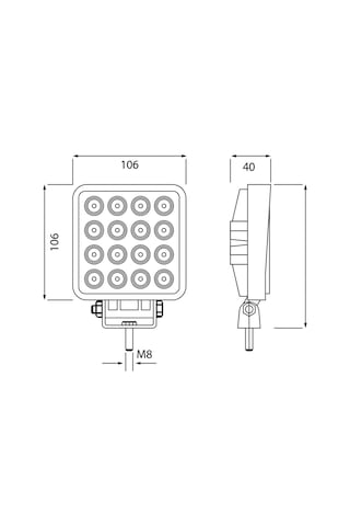 Traktör Ve İş Makinesi Çalışma Farı Kare 16 Led 48w 12v-24v