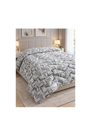 Çift Kişilik Desenli Çift Taraflı Silikon Yorgan 190x215 Cm 3200 Gr İç Dolgu 2400 Gr Extra Sıcak Gri Gri