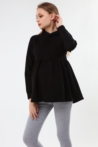 Luvmabelly Myra4531 Büzgülü Fermuarlı Emzirme Sweatshirt -siyah-siyah