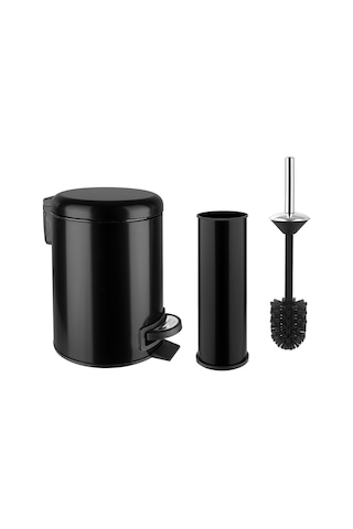 Siliwax Elit İkili Banyo Seti Siyah - Çöp Kovası 3 L + Tuvalet Fırçası Siyah