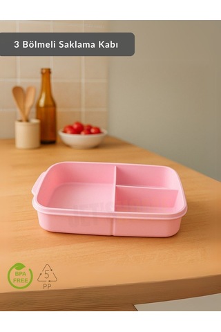 Jet's Home 3 Bölmeli Saklama Kabı Bpa Free Beslenme Kabı Hava Almaz Kab Pembe 1500 Ml Pembe