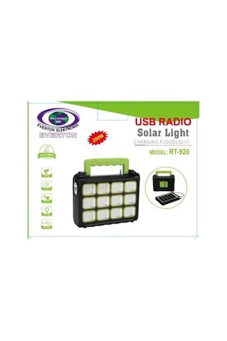 Everton Rt-920 Şarjlı 200w Solar Panelli Projektör Radyolu Metalik Gri