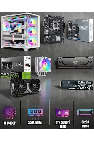 EFS EFSGAMING0017 i5-14400F 32 GB 512 GB NVMe SSD 16 GB RTX5060Ti Free Dos Masaüstü Oyuncu Bilgisayarı