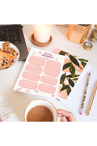 Colortouch Masaüstü Planner Set - 50 Sayfa Tarihsiz Haftalık, Günlük Planlayıcı - Ofis Çalışanı, Öğrenci, Genç, Öğretmen İçin Randevu, Toplantı, Organizasyon To Do List - 3 Parça - Kalp Serisi Açık Gri