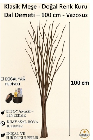 Gerçek Kurutulmuş Ağaç Dalı Doğal Meşe El Boyaması 100 Cm