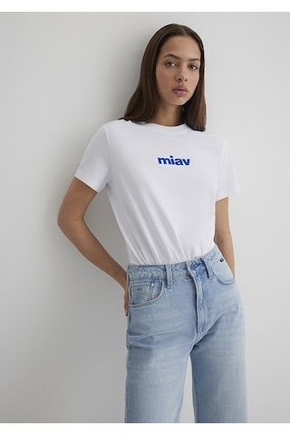 Mavi - Miav Baskılı Beyaz Tişört 1610622-620 Beyaz