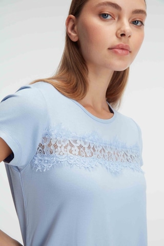 Man9885-1014 Anil Ev Giyim Man9885 Anıl 9885 Kısa Kol Bisiklet Yaka Kadın Viskon Çiçek Desenli Yazlık Örme Dantel Detaylı Pijama Takımı Mavi
