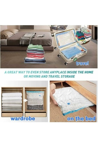 Mufunye 6'lı Paket 60x80cm Vakumlu Saklama Torbası, Vakumlu Seyahat Çantası, Tekrar Kullanılabilir Vakumlu Saklama Kapağı, Vakumlu Sıkıştırma Torbaları, Giysiler İçin Tekerlekli Saklama Torbaları, Yorganlar, Yatak Takımları Diğer