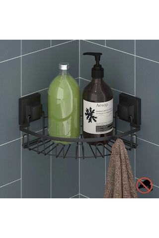Banyo Köşe Rafı Paslanmaz Easyfix Yapışkanlı Siyah Siyah