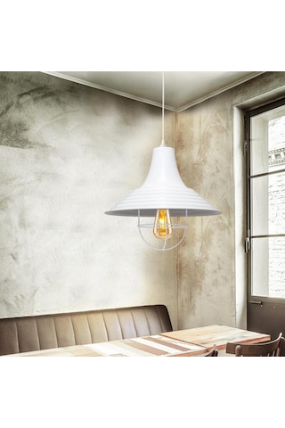 Endüstriyel Solid Metal Kafesli Sarkıt Avize Beyaz Mutfak Ofis Depo Antre Beyaz