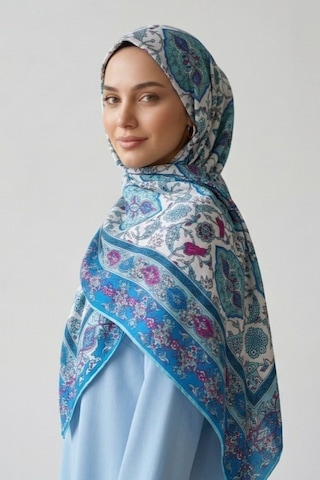 İpekçe Eşarp İp Rayon 100 100 Desenli - Turkuaz Turkuaz - Çok Renkli