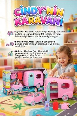 Cindy Nin Harika Karavanı Oyun Seti - Açılabilir Karavan, Pembe Araba Ve Aksesuarlı Oyuncak Bebek Seti
