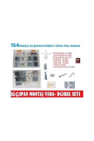 Alçıpan Dübel- Vida Seti 154 Parça -Montaj Seti