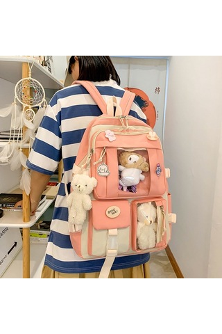 Sımıcg Öğrenci Beş Parçalı Büyük Kapasiteli Okul Çantası Pembe