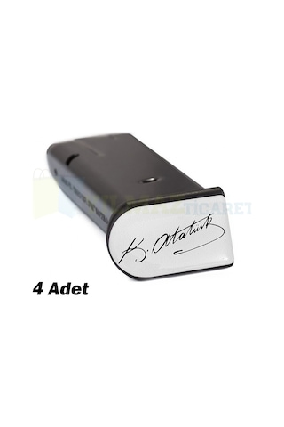 Kemal Atatürk Imza Şarjör Kapağı Sticker Damla Silikon Etiket Yapıştırma 4 Adet ( 4 X 2.4 Cm ) Beyaz