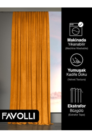 Br Favolli Kadife Dokulu Turuncu Ada Fon Perde Ekstrafor Büzgülü Dream Series Turuncu