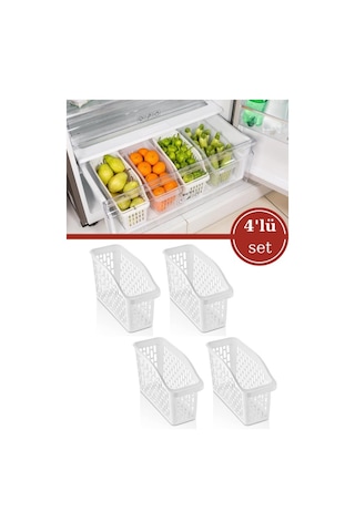 Flosoft 4 Adet Buzdolabı Sepeti, Mutfak Banyo Dolap İçi Düzenleyici Organizer 4 Lü Set 13x30x15cm