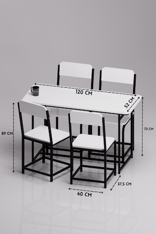 Bahçe Masa Takımı 4 Kişilik 4 Sandalyeli Masa Sandalye Seti Metal Ayak Balkon Mutfak Kafe Yemek Masası Minör Beyaz Çok Renkli