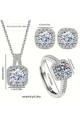 Baget Taşlı, Zirkon Taş İşlemeli Kalp Takı Seti Kolye Küpe, Yüzük , Yeni Yıl Gümüş