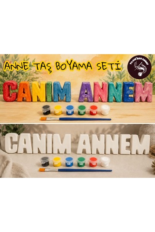 Anne Hediyesi Taş Boyama Seti 10 Obje + 6 Renk Boya + 1 Fırça + Boyama Sertifikası
