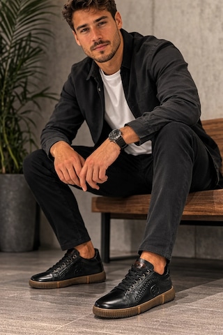 Hakiki Deri Ayakkabı Erkek Sneaker Konforlu Kaymaz Silikon Taban Siyah Siyah