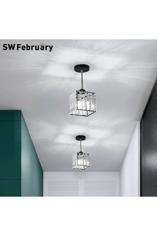 Luna Lighting  Modern Luxury Sarkıt Avize Hol Antre Siyah Kristal Taşlı Avize Siyah