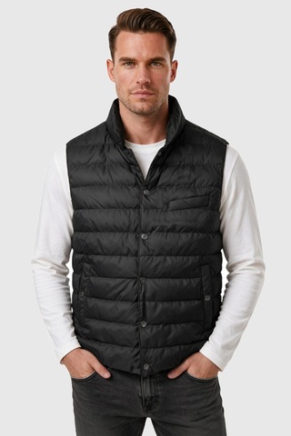 Deepsea Erkek Slim Fit Su Ve Rüzgar Geçirmez Siyah Şişme Yelek Dik Yaka Çıtçıtlı 2701708