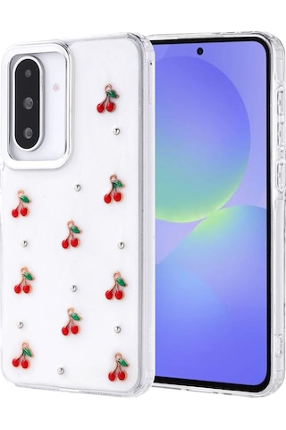 Galaxy A36 Uyumlu Kılıf Airbag Tasarımlı Simli Şeffaf Zore Kutup Kapak - Kiraz Kiraz