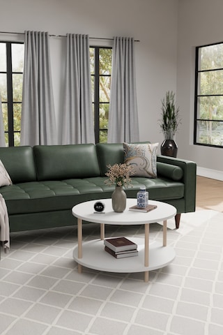 Alpaevmobilya Modern Yuvarlak Orta Sehpa 60 Cm 2 Raflı Ahşap Ayaklı Çok Amaçlı Organizer Sehpa Beyaz