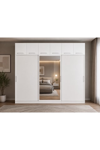 Luma Tamamı Mdf Sürgü Kapaklı Dolap Gardırop Yüklüklü Beyaz 240 Cm