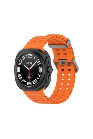Galaxy Uyumlu Watch Ultra 47mm Mkst Krd-118 Tırtıklı Tasarım Silikon Kordon-turuncu