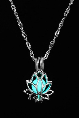 Karanlıkta Parlayan Mavi Lotus Çiçek Kolye Bbk34 Altın
