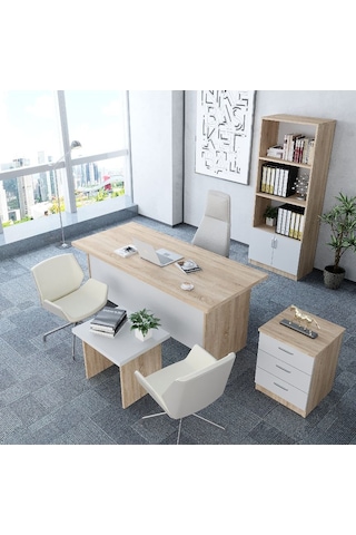 Plus 4'lü Ofis Takımı  Model 7 Meşe Beyaz