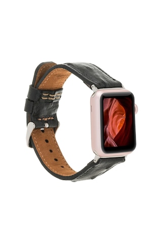 Apple Watch Uyumlu Deri Kordon 42-44-45mm De5 Siyah Diğer
