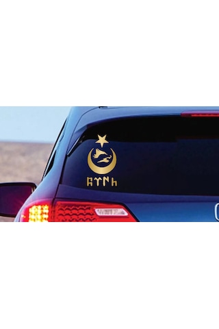 Kurt Ay Yıldız Ve Göktürkçe Türk Yazısı Sticker - Araba Oto Motosiklet Karavan Sticker - 00672 30x17 Cm