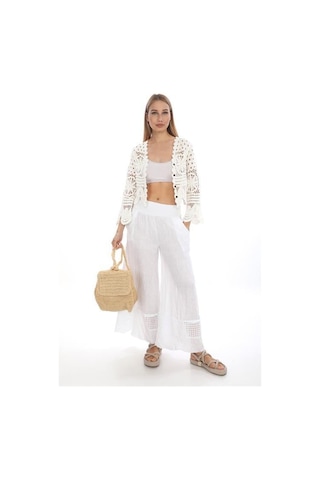 Eren Style İtalyan Fisto Detaylı Keten Pantolon-9186 Beyaz