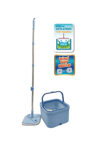 Flora Kare Spin Mop Set Temiz Ve Kirli Suyu Ayıran Mikrofiber Döner Temizlik Seti 1+1 Mop