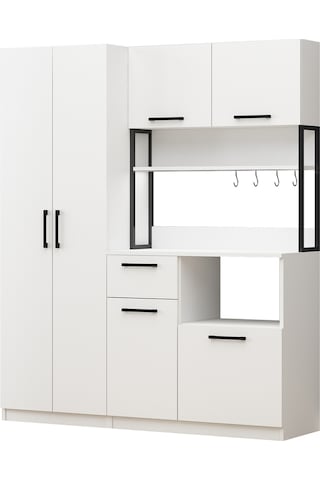 Ervin Kahve Köşesi 4 Sepet Raflı Airfry Kiler Dolabı Çok Amaçlı Beyaz Beyaz