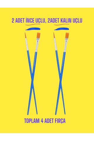 Resim Fırçası Seti 4'lü,2 İnce Uçlu, 2kalın Uçlu Fırça, Suluboya,
