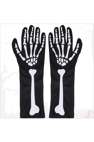 Halloween Kemik Desenli İskelet Eldiven Çifti