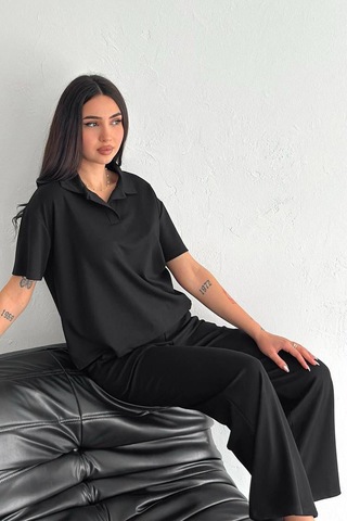 Noa & Noa Kadın Kısa Kollu Takım Minimal & Güçlü Stil Siyah