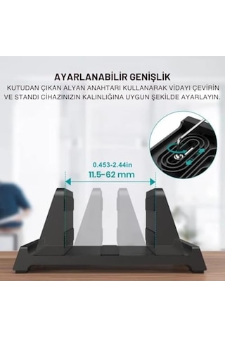 3 Bölmeli Metal Genişlik Ayarlamalı Masaüstü Dikey Macbook Laptop Notebook Standı Telefon Tablet Standı