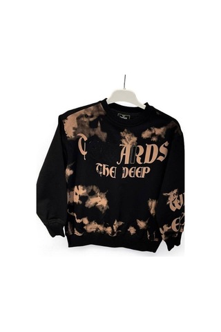 Erkek Çocuk Batik Desenli Coward Yazılı Sweatshirt-14847 Siyah