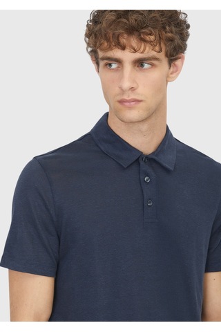 Ramsey Lacivert Düz %100 Keten T-shirt