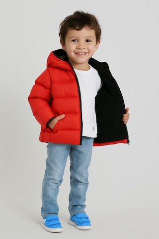 Blayn Jeans Erkek Çocuk Kapşonlu Montiçi Polarlı Su Ve Rüzgara Dayanıklı Kırmızı